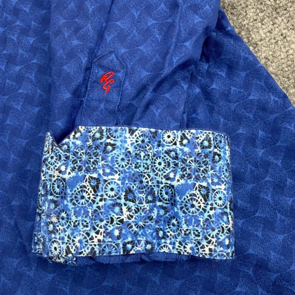 Robert Graham Shirt Men's 4XL Blue Geometric Classic Fit Flip Cuff Button Up